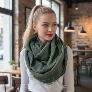 Cejon Wool Blend Green Plaid Infinity Scarf
